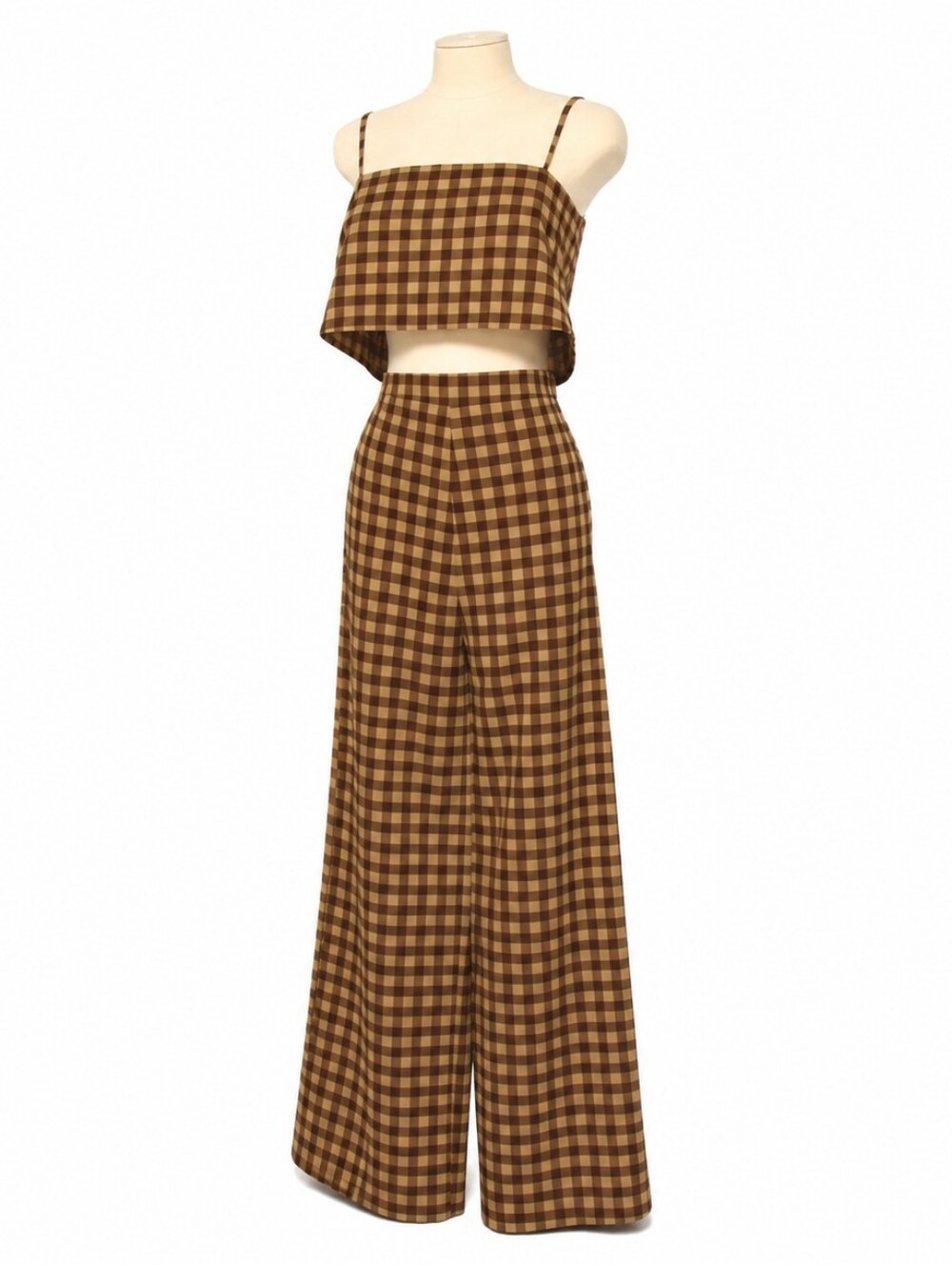 Reformation Cleo NWT 2Pc Set Brown Gingham Crop Top Wide Leg Pants Womens 6